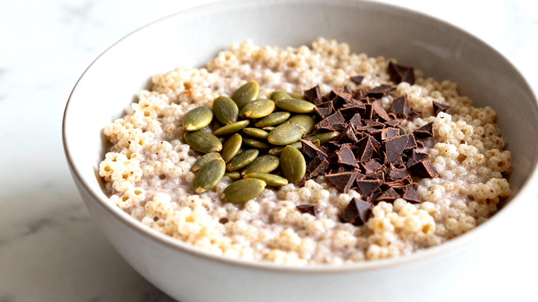 Amaranto soffiato con semi di zucca e cacao crudo"