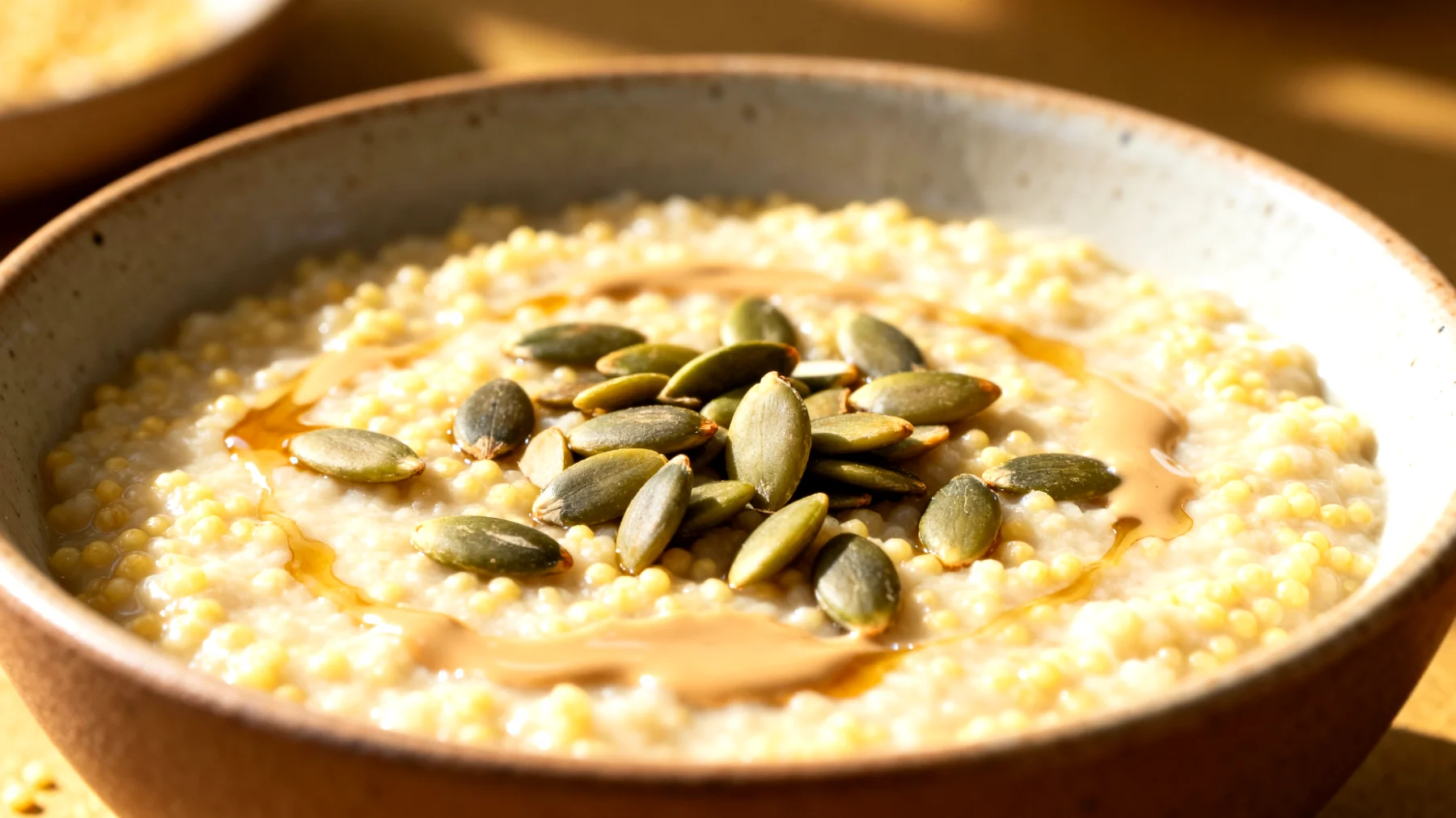 Porridge di miglio con semi di zucca e tahina"