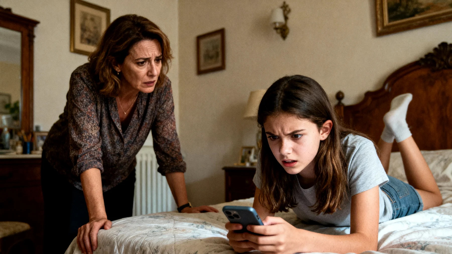 Una mamma si accorge che la figlia adolescente passa ore sui social media, condivide contenuti inappropriati, interagisce con sconosciuti e mostra comportamenti a rischio online (come pubblicare foto intime o accettare richieste da profili sospetti), ma quando la mamma cerca di parlarne o stabilire limiti, la ragazza reagisce con rabbia accusandola di non fidarsi e di invadere la sua privacy"