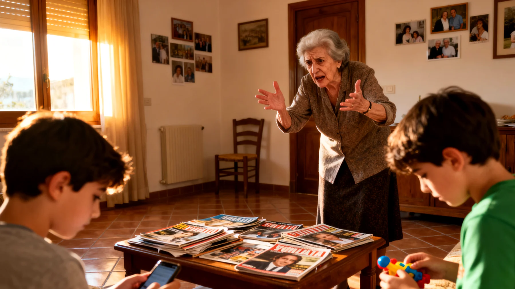 La nonna fatica a comunicare efficacemente con i nipoti bambini, che non sembrano ascoltarla o comprendere le sue richieste, creando frustrazione reciproca e incomprensioni nel rapporto"