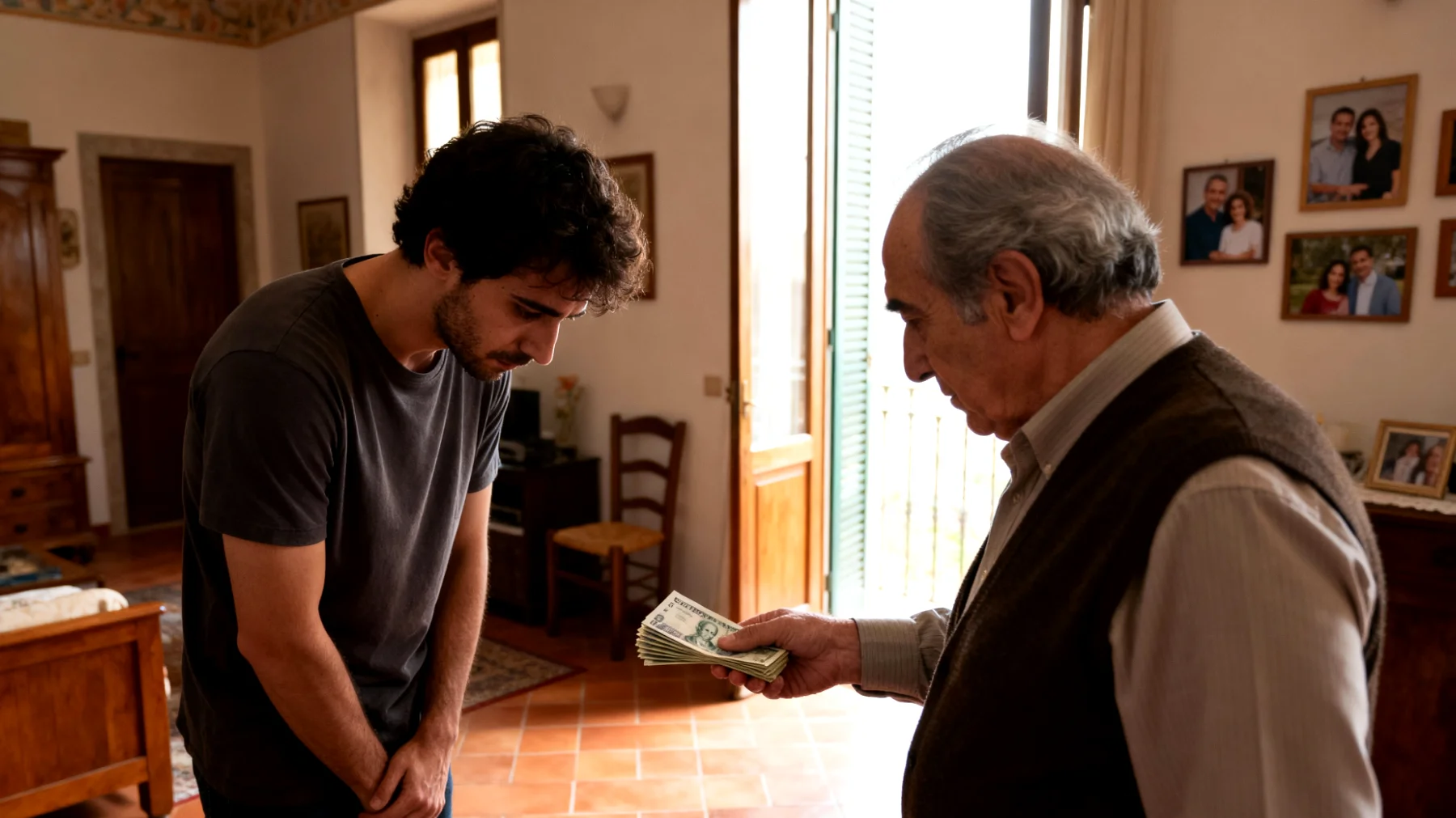 Papà che fatica a porre limiti e a dire 'no' al figlio giovane adulto, creando dipendenza economica ed emotiva e ostacolando la sua autonomia e maturazione"