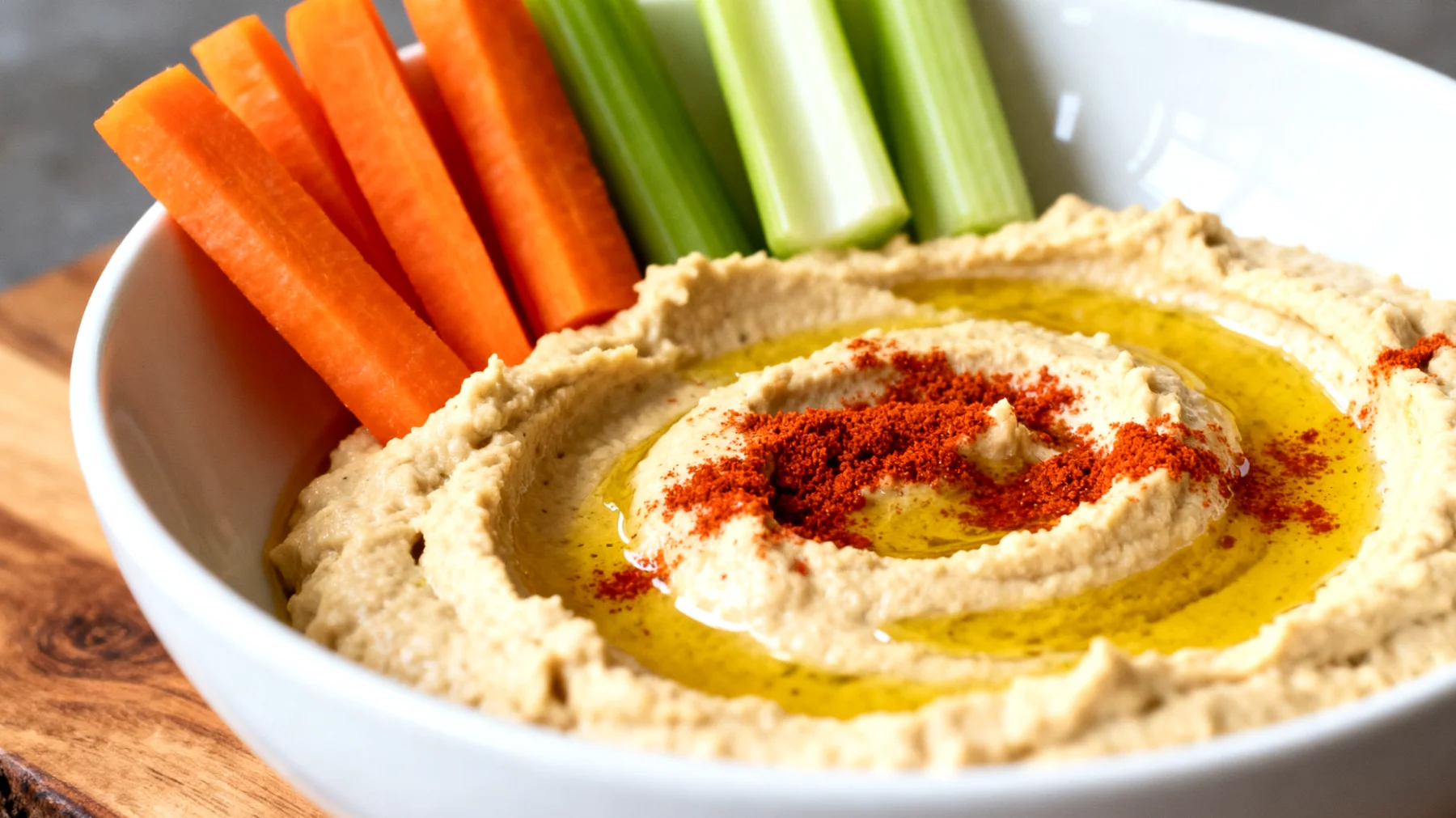 Hummus di ceci con bastoncini di carote e sedano"