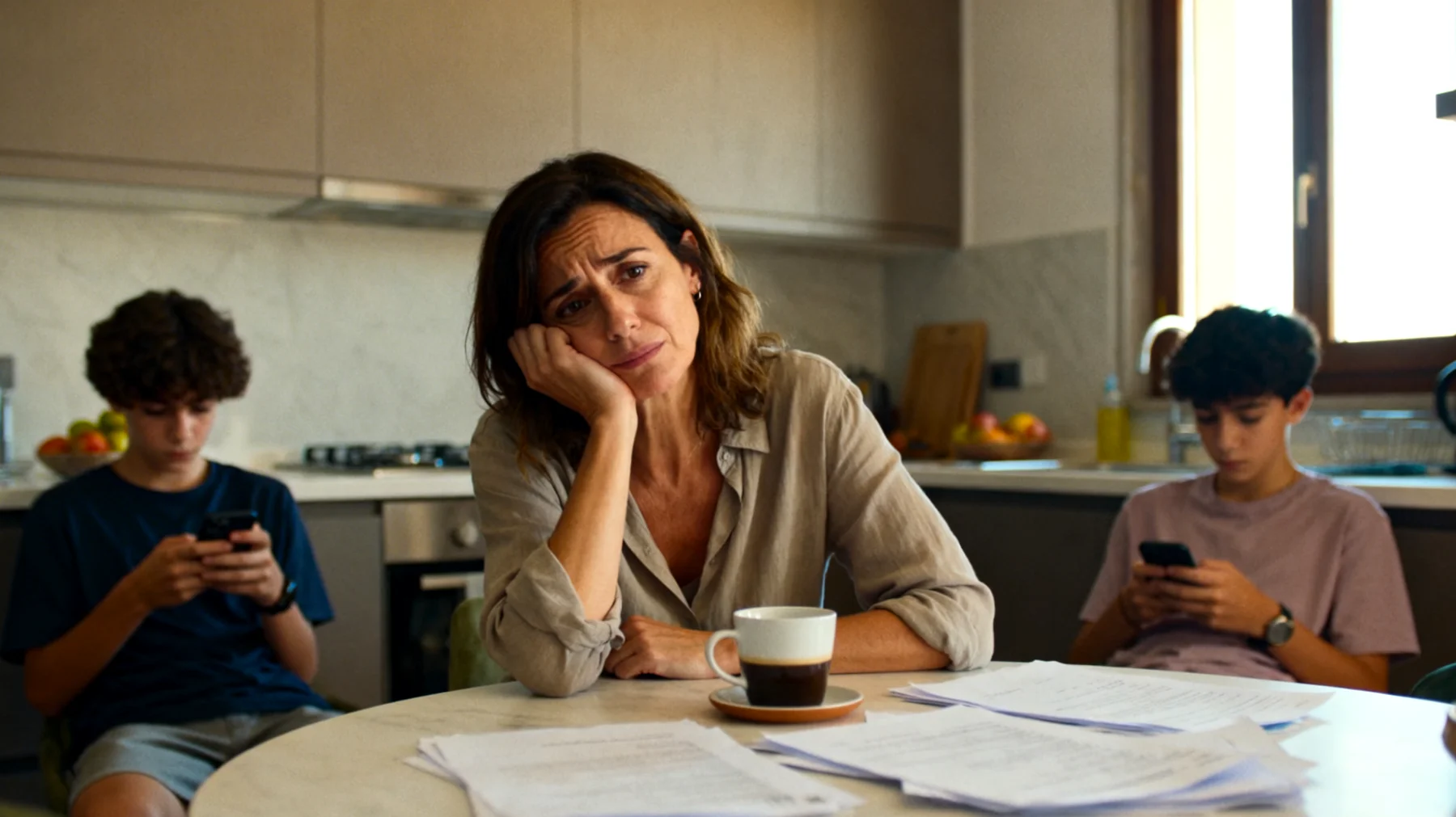 Mamma che fatica a comprendere e relazionarsi con figli adolescenti a causa di visioni del mondo molto diverse tra generazioni"