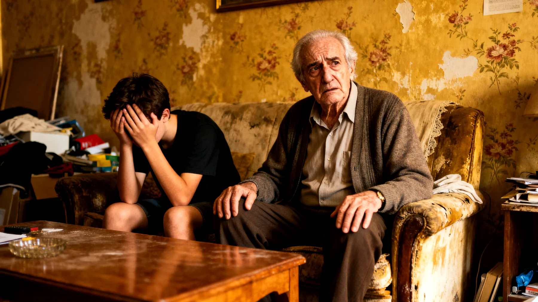 Nonno che fatica a gestire le esplosioni emotive e gli sbalzi d'umore tipici dell'adolescenza dei nipoti, sentendosi impotente di fronte a crisi di rabbia, ansia o tristezza improvvise"