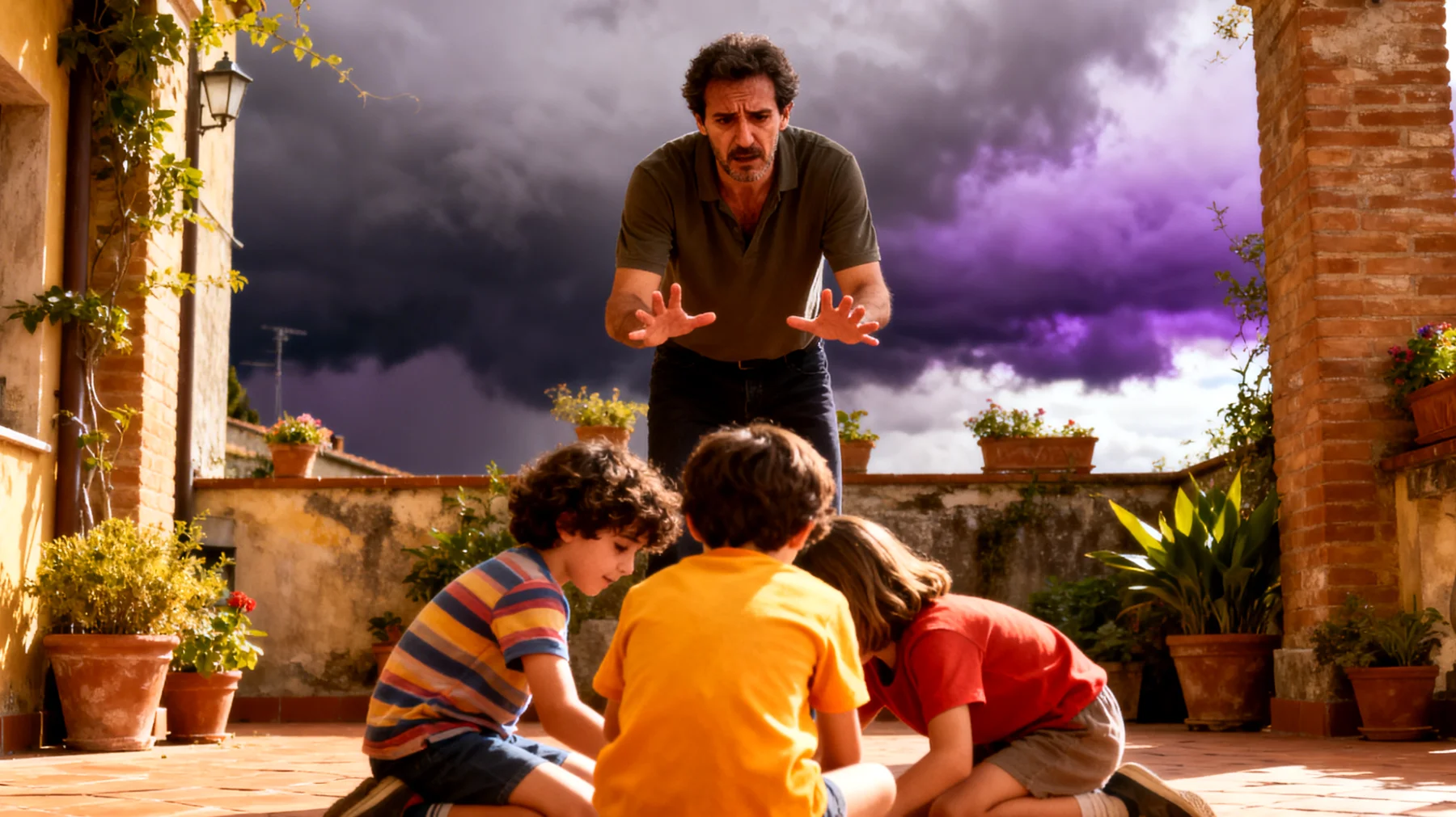 Un papà vive con un'intensa e persistente paura per il futuro dei suoi bambini, proiettando scenari negativi e catastrofici che lo portano a ipercontrollare ogni aspetto della loro vita quotidiana, limitandone la spontaneità e la serenità."