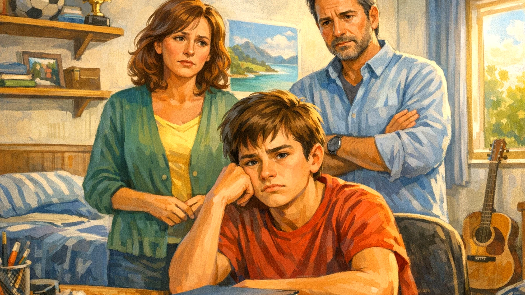 I genitori faticano a motivare il proprio figlio adolescente nello studio, che mostra scarso interesse per la scuola, rimanda i compiti e ottiene risultati insufficienti nonostante le capacità"