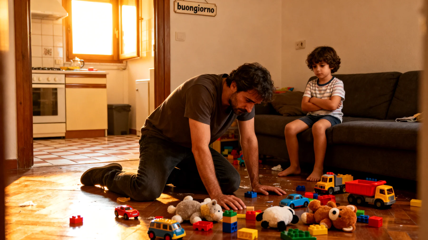 I genitori faticano a coinvolgere i bambini nelle attività quotidiane come riordinare i giocattoli, apparecchiare la tavola o prepararsi per uscire, incontrando resistenze, lamentele e mancanza di autonomia che generano tensioni familiari e frustrazione reciproca."