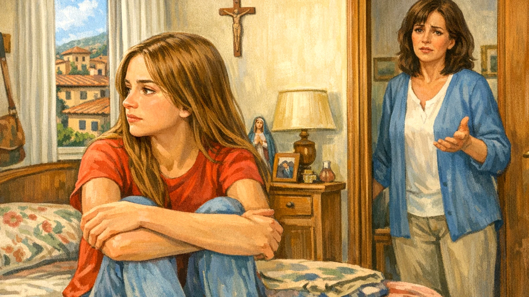 Una mamma fatica a comunicare con la figlia adolescente che si chiude in camera, risponde a monosillabi e sembra costruire un muro invalicabile tra loro, rendendo impossibile il dialogo su scuola, amicizie ed emozioni"