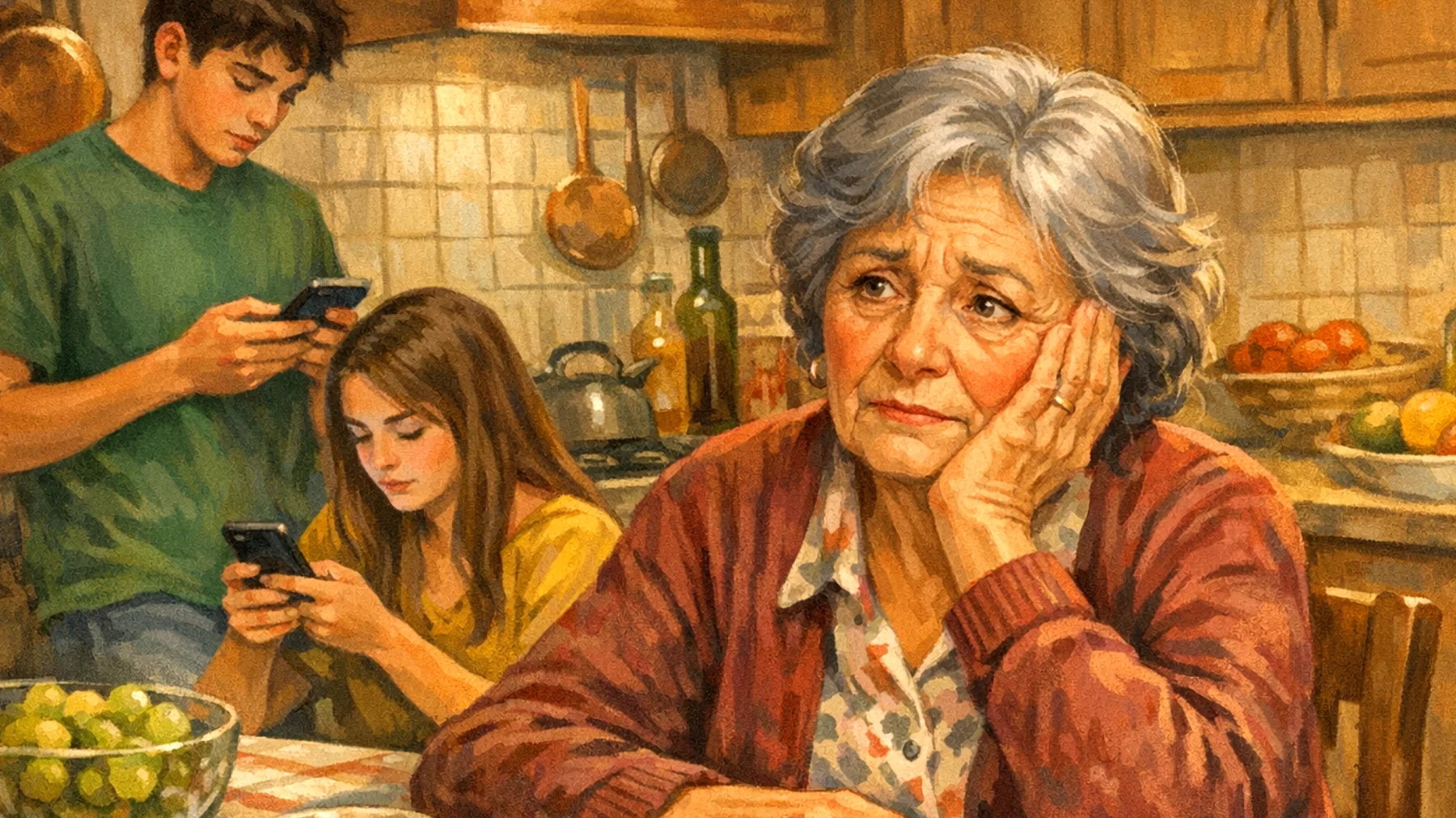 Una nonna è profondamente preoccupata per il futuro dei suoi nipoti adolescenti, temendo che le loro scelte attuali possano compromettere le loro opportunità future, ma non sa come esprimere queste paure senza sembrare invadente o creare distanza emotiva"