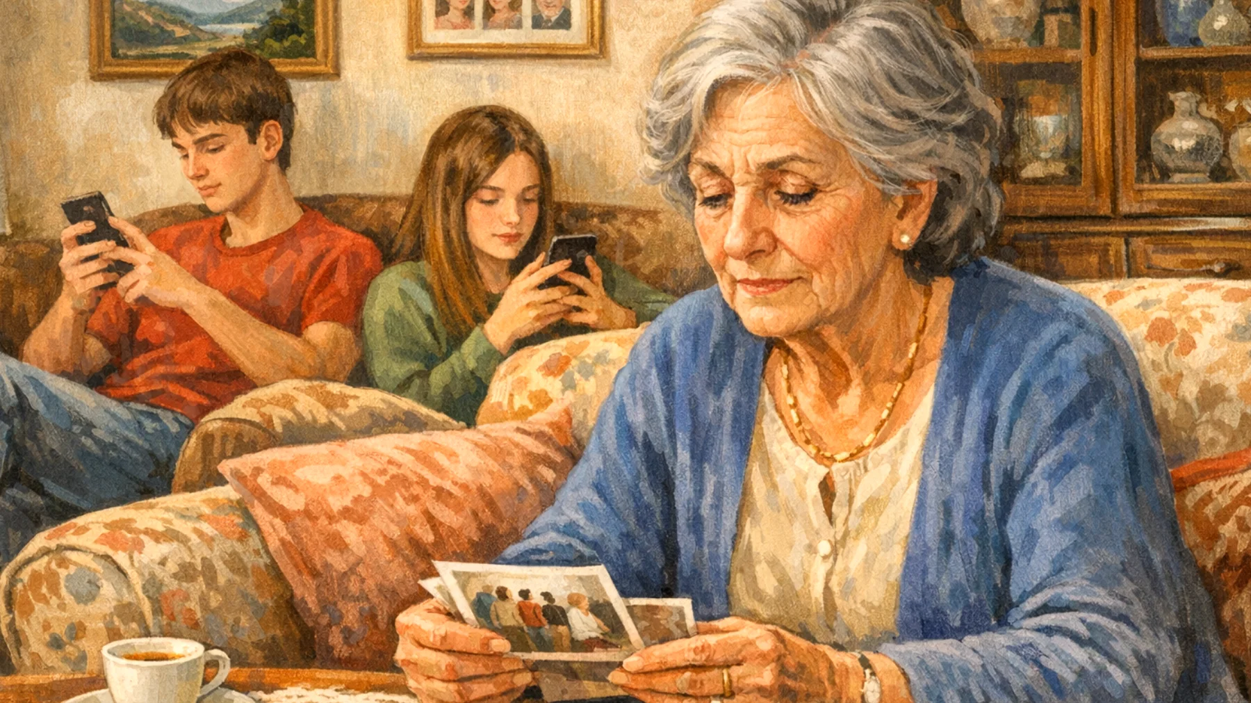 Una nonna che si occupa regolarmente dei nipoti bambini vive con ansia il timore di perdere il loro affetto e la loro vicinanza man mano che crescono, temendo che i cambiamenti naturali della loro età possano allontanarli da lei"