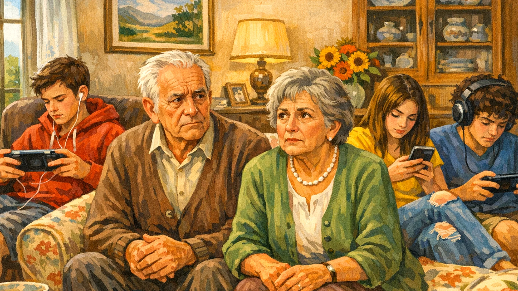 I nonni faticano a gestire l'uso eccessivo di smartphone e videogiochi da parte dei nipoti adolescenti, che durante le visite restano costantemente connessi ai dispositivi invece di interagire con loro"