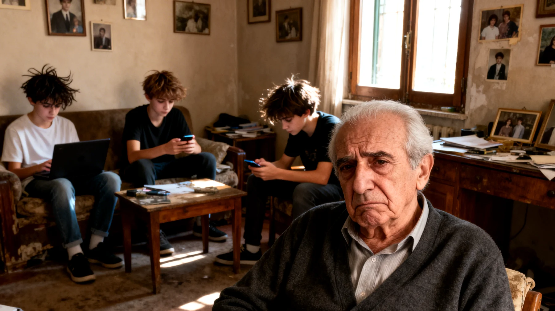 Il nonno si sente escluso e inutile perché i nipoti adolescenti sono molto autonomi, hanno la loro vita sociale e i loro interessi, e sembrano non aver più bisogno della sua presenza come quando erano piccoli"