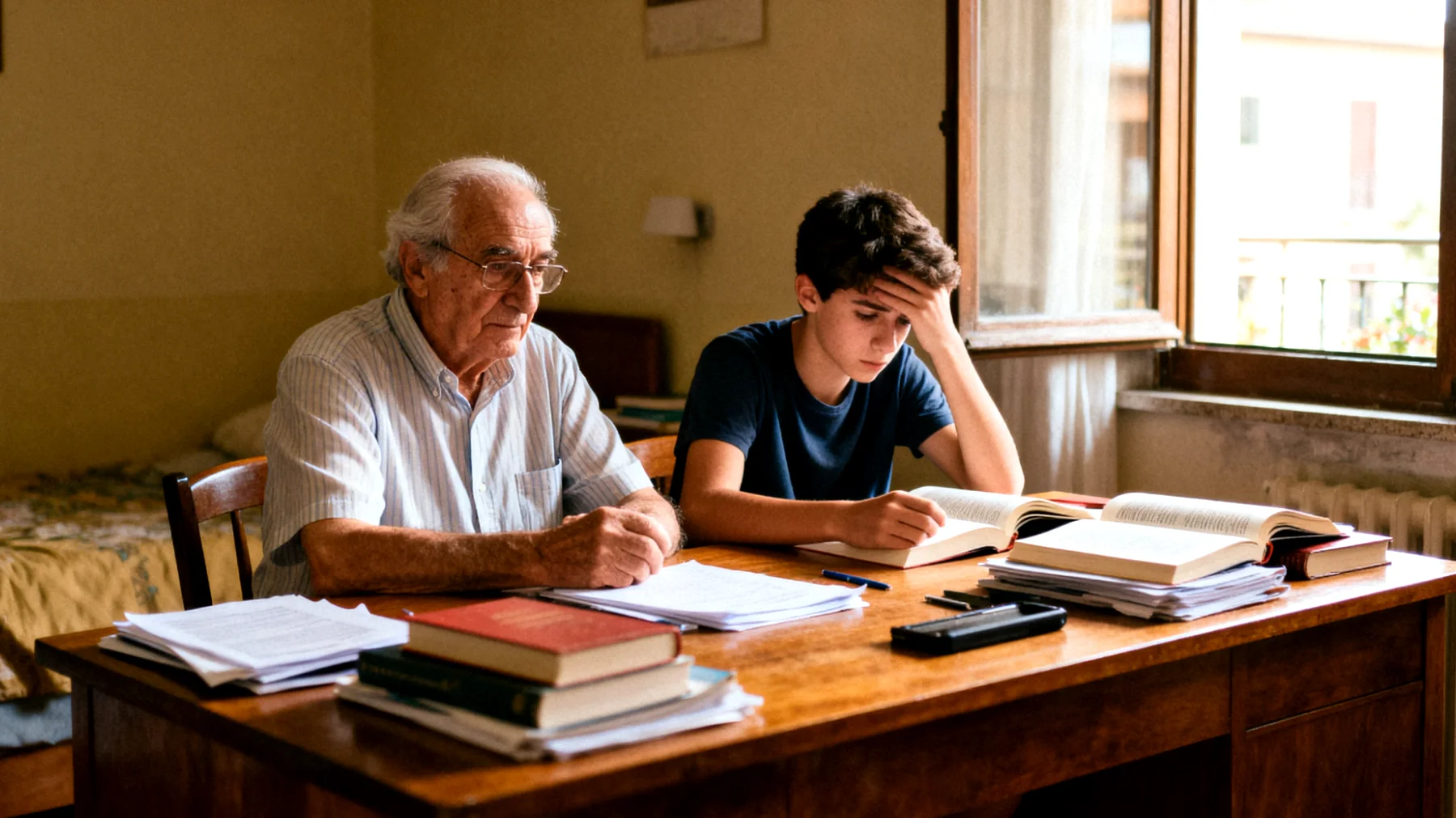 Il nonno fatica a motivare il nipote adolescente nello studio, si sente impotente di fronte alla sua svogliatezza e teme di non riuscire a trasmettergli il valore dell'istruzione"
