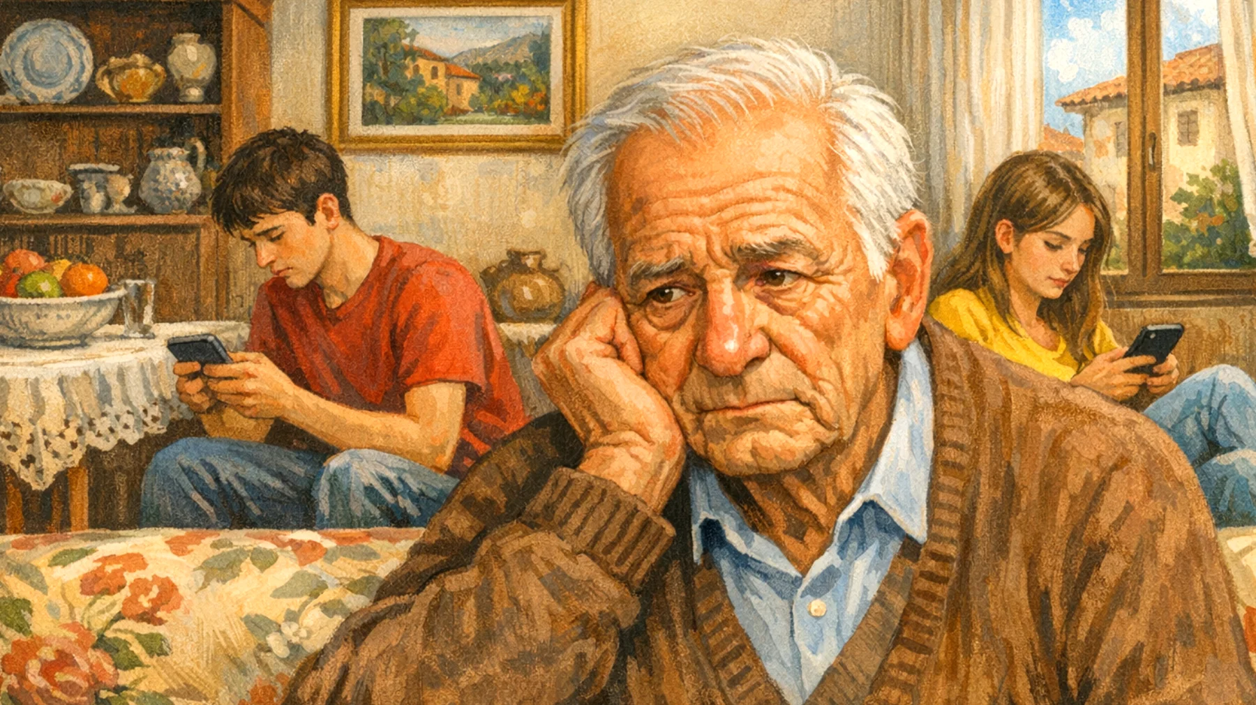 Un nonno si sente incompreso e respinto dai nipoti adolescenti che considerano i suoi valori e il suo modo di vedere il mondo come superati e irrilevanti"