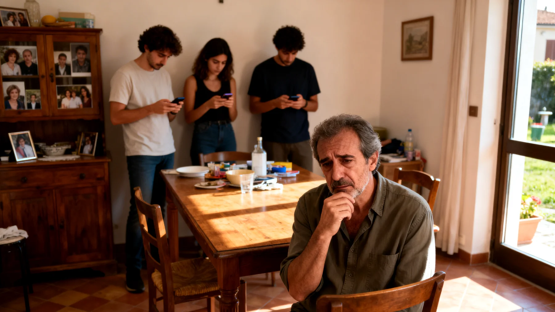 Un papà fatica a comunicare efficacemente con i figli ormai giovani adulti, che sembrano distanti e poco disponibili al dialogo. Le conversazioni restano superficiali e il padre si sente escluso dalle loro vite e scelte importanti."