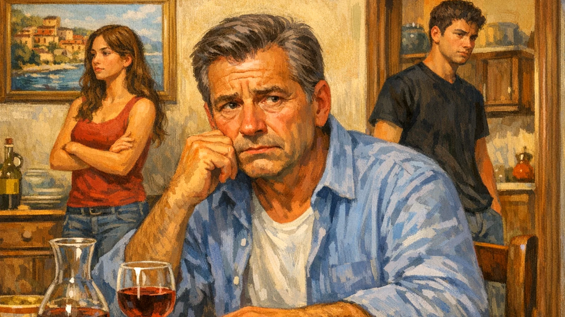 Papà di giovani adulti che fatica a comprendere e accettare le scelte di vita dei figli, creando tensioni dovute a visioni del mondo, priorità e stili di vita diversi tra generazioni"