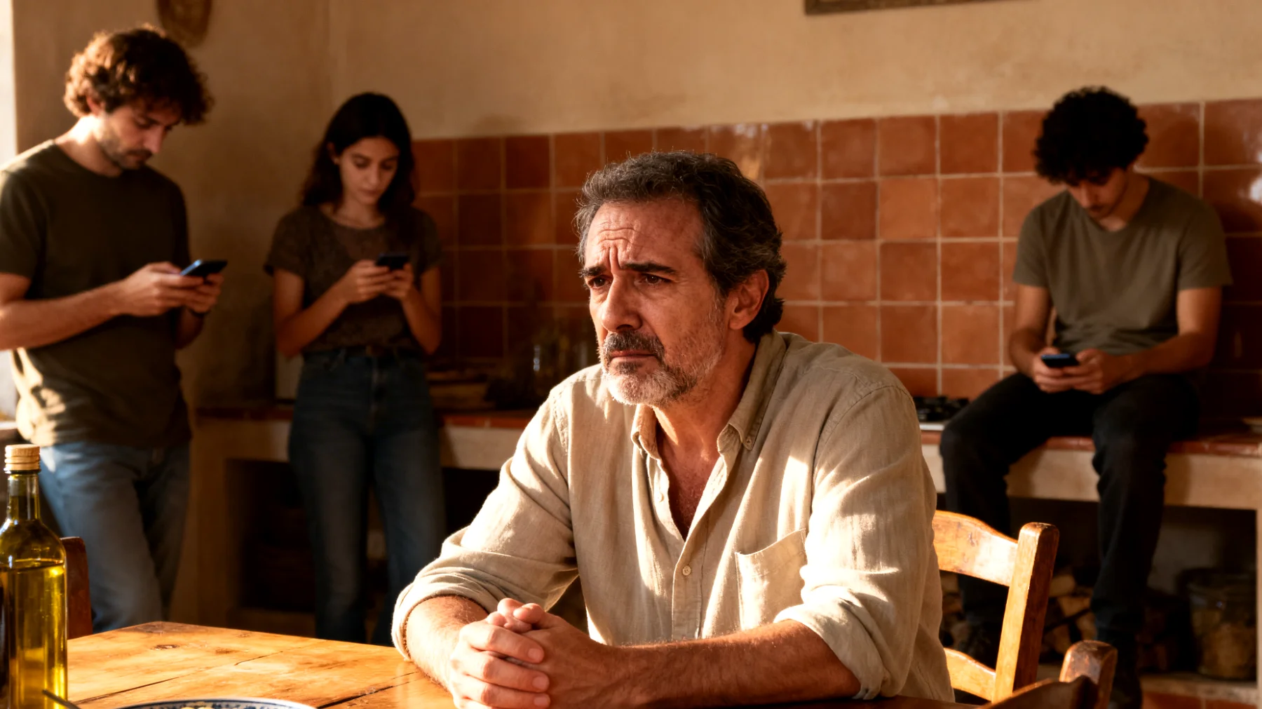 Un papà fatica a comunicare in modo efficace con i suoi figli ormai giovani adulti, che sembrano distanti e poco inclini a condividere pensieri, progetti di vita e difficoltà personali, creando un senso di estraneità reciproca"